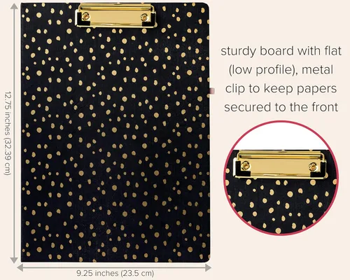 Miniatura 3 de Vera Bradley - Carpeta portapapeles con bloc de notas recargable, padfolio negro con bolsillo interior y trabilla para bolígrafo, lunares dorados