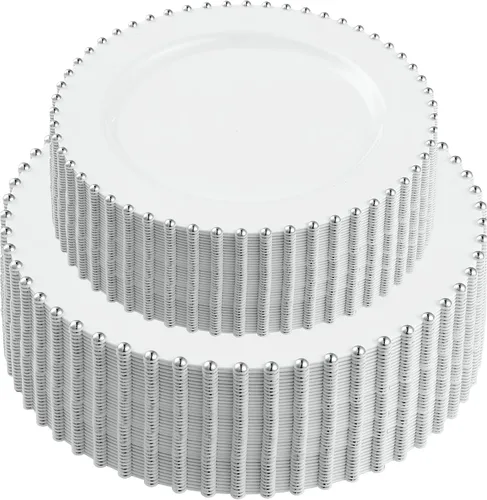 Miniatura 22 de Plasticpro - Juego de platos combinados de 32 piezas de plástico para cena, platos desechables de plástico elegantes y resistentes para fiestas de 7