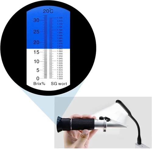 Miniatura 8 de Refractómetro Brix con ATC, Rango 0-32% Brix con 0.2% División, para Brandy, Cerveza, Frutas, Líquido de Corte, con Luz LED Extra y pipetas