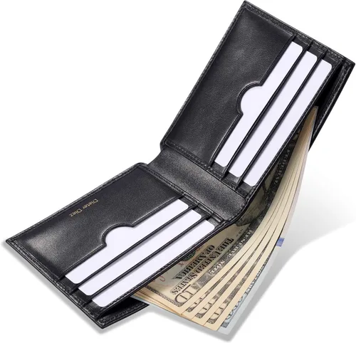 Miniatura 15 de HISCOW Billeteras plegables de cuero de grano completo para hombres, billetera minimalista delgada para hombre, regalos para papá, cumpleaños, día
