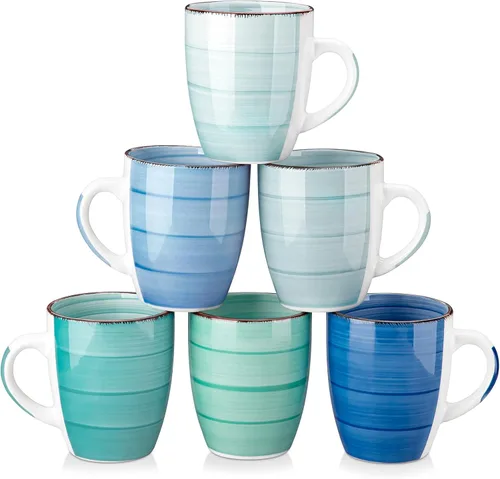 Vancasso Bonita Juego de 6 Tazas de Café de 12 Oz, Tazas de Cerámica para Cappuccino, Café con Leche, Té, Cacao, Colores Frescos