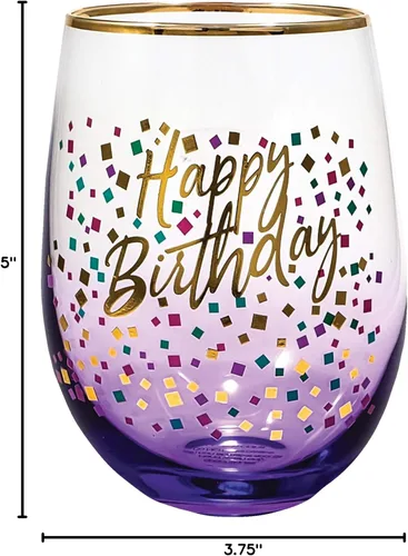 Miniatura 5 de Spoontiques - Copa de vino sin tallo de 20oz - Vaso para bebidas frías sin tapa - Feliz cumpleaños Púrpura