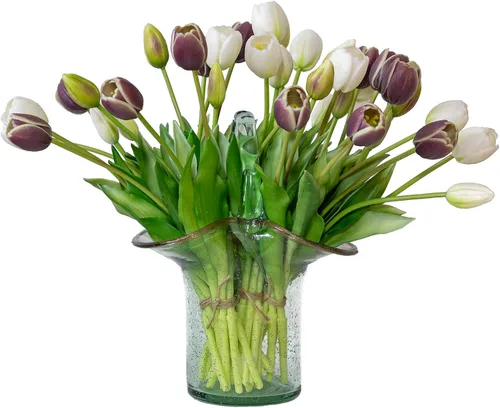 Miniatura 17 de DUYONE 15 flores de tulipanes artificiales, suave al tacto, realista, ramo de tulipanes de látex para el hogar, oficina, boda, fiesta, decoración