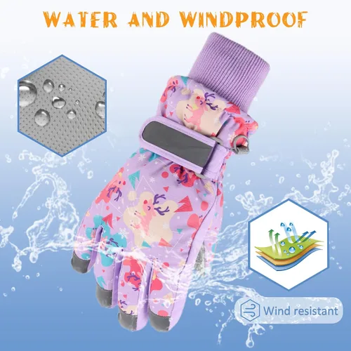 Miniatura 4 de JANGANNSA Guantes de esquí de invierno para niños y niñas, guantes de nieve para clima frío, guantes de esquí y snowboard impermeables con forro