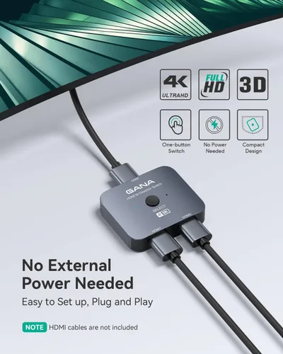 Miniatura 7 de GANA Interruptor HDMI 2.1, divisor de conmutador HDMI 8K bidireccional 2 en 1 salida, 4K @120Hz, 8K @60Hz, 48Gbps aluminio Ultra HD HDMI Hub Gris