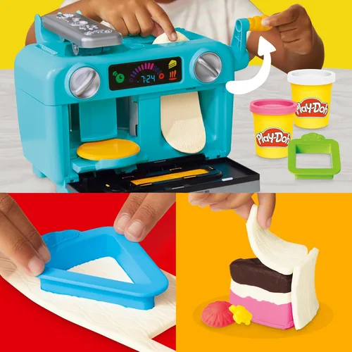 Miniatura 3 de Play-Doh Super Slice Cake Playset, horno de juguete con accesorios de cocina y 11 latas compuestas de modelado, artes y manualidades para niños, a