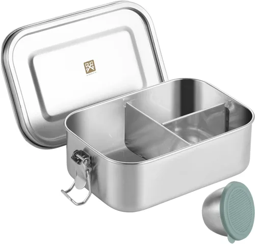 Miniatura 10 de GOLDEN KEY Caja Bento de acero inoxidable de 27 onzas para niños, lonchera de acero inoxidable de 27.1 fl oz con contenedor de condimentos a prueba
