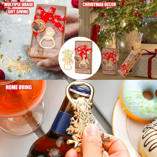 Miniatura 5 de Sliner Abrebotellas de cerveza de Navidad, 12 unidades, muñeco de nieve, tren, árbol, copo de nieve, abrebotellas para mesa, refrescos, bebidas