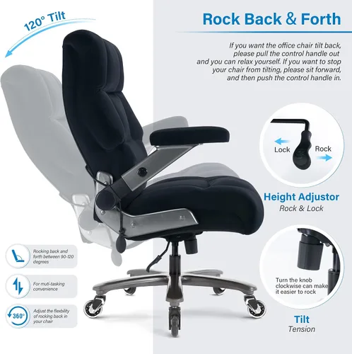 Miniatura 8 de Silla de oficina grande y alta, 700 libras, silla de escritorio ejecutiva con soporte lumbar ajustable, brazos abatibles 3D, ruedas silenciosas