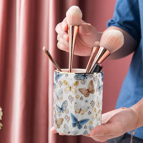 Miniatura 3 de Jwest - Soporte para bolígrafo, de cerámica, dorado brillante, con diseño de mariposa, para niñas, niños y mujeres, duradero, organizador