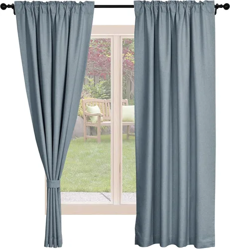 Miniatura 14 de Frelement Cortinas opacas de lino natural, paneles de cortinas con bolsillo para barra y pestaña trasera, para sala de estar, cortinas
