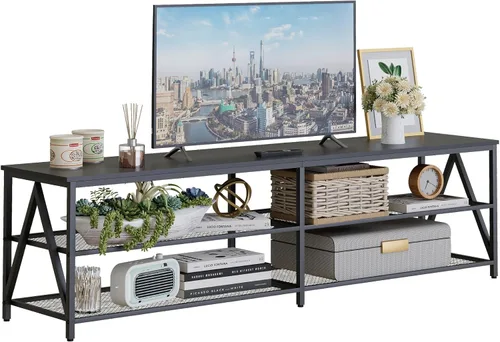 Miniatura 7 de Soporte de TV para televisores de hasta 65 pulgadas, mesa consola de TV industrial de 55 pulgadas de largo con estantes de almacenamiento de 3
