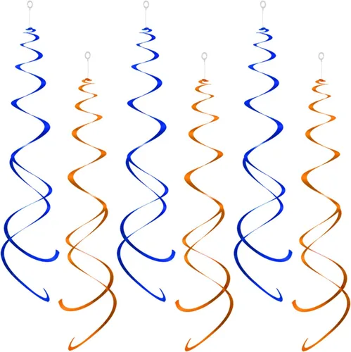 ZOOYOO Decoraciones de remolinos para fiestas, decoración de remolinos colgantes en el techo de papel de aluminio azul y naranja, decoraciones de