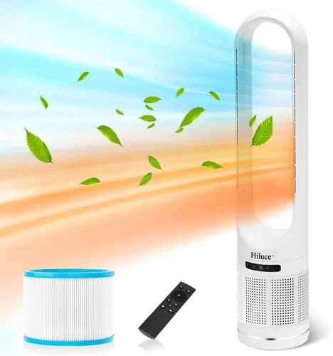 Miniatura 10 de Hiluce Ventilador sin aspas para todas las estaciones, combo de calentador de espacio de 1400W y ventilador de torre de 40W con control remoto