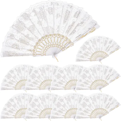 Miniatura 12 de QIRMIZI 30 abanicos de mano plegables de seda, abanicos de seda, abanicos de rosa profundo, perfectos para bodas, fiestas y bailes, rosa oscuro