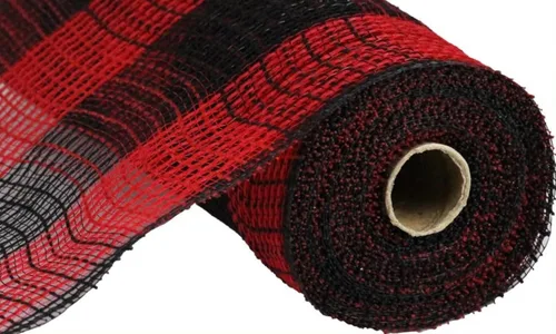 Miniatura 2 de Yute sintético y malla decorativa de cuadros grandes, 10.5 pulgadas x 10 yardas (negro, blanco)