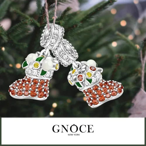 Miniatura 5 de GNOCE Dije de calcetín navideño con piedras brillantes y pera blanca de plata de ley 925, dije colgante de feliz Navidad para pulseracollar, regalo