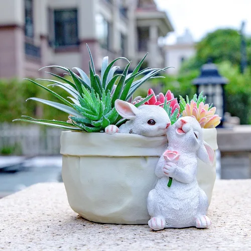Miniatura 5 de Maceta de conejo para suculentas, macetas de jardín, maceta decorativa de conejo, macetas de dibujos animados en forma de animal, decoración