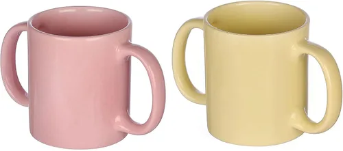 HealthGoodsIn Juego de 2 tazas de doble asa (taza de doble agarre) para una sujeción segura, 11.83 onzas líquidas (color pastel)