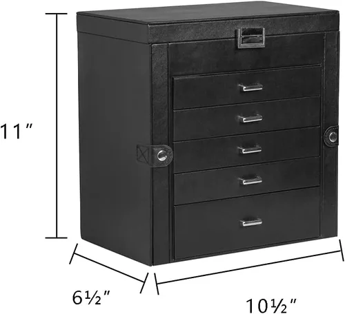 Miniatura 2 de Frebeauty Joyero grande, organizador de joyas de piel sintética de 6 niveles con cerradura, estuche de almacenamiento multifuncional con espejo