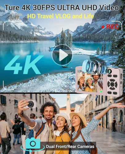 Miniatura 2 de Cámara digital 4K para fotografía: cámara de enfoque automático de 64 MP con doble lente, zoom digital 18X, cámara de punto y disparo pequeño
