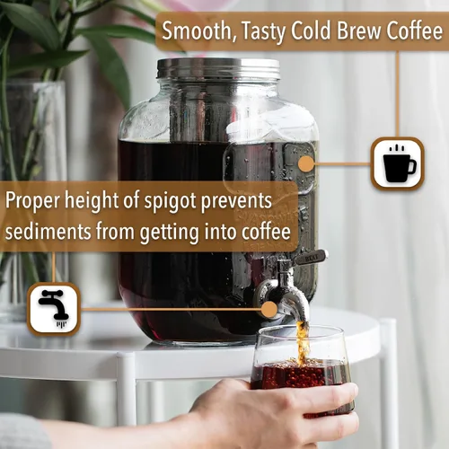 Miniatura 4 de BTAT - Cafetera de café frío de 1 galón, jarra de vidrio grueso con filtro de acero inoxidable, tapa y espiga, cafetera de café helado y té solar