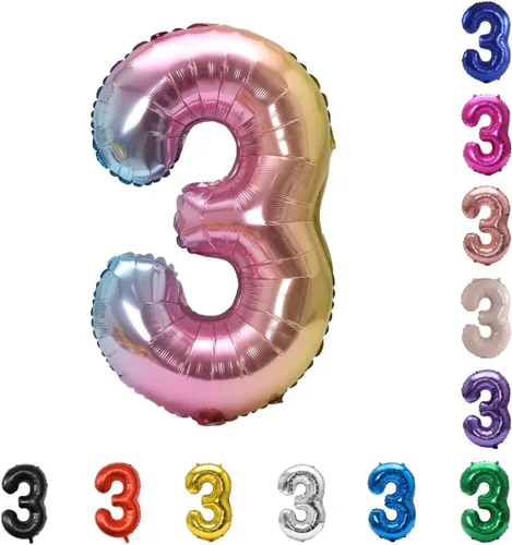 Miniatura 162 de YPSelected Globo grande de 32 pulgadas de helio con números 0-9 de papel de aluminio azul para cumpleaños, bodas y fiestas (Azul, 3)