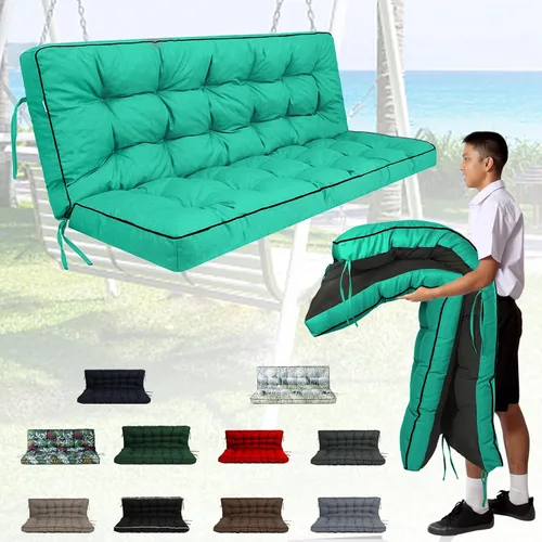 Miniatura 14 de Cojín de porche exterior con respaldo, cojín grueso impermeable para columpio de patio de 2/3 plazas de repuesto, cojines de columpio de banco