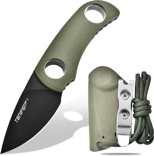 Miniatura 8 de TONIFE Cuchillo de hoja fija de 4.8 cm, cuchillo mini para el cuello con funda Kydex y cordón, cuchillo fijo portátil EDC para supervivencia al aire