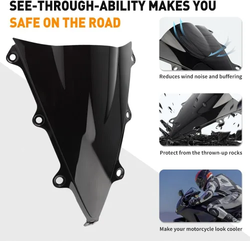 Miniatura 3 de Parabrisas doble burbuja para Honda CBR300R 2014-2020, color negro