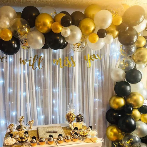 Miniatura 3 de Globos negros de 5 pulgadas, 100 globos de feliz cumpleaños, graduación, Halloween, Año Nuevo, decoración de fiesta temática de fiesta