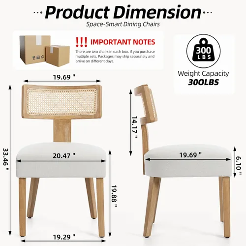 Miniatura 2 de ZJhome Juego de 4 sillas de comedor de ratán modernas de mediados de siglo, sillas decorativas tapizadas de lino con respaldo curvo, marco de madera