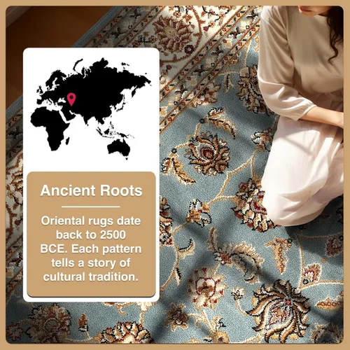 Miniatura 9 de Well Woven Barclay Collection Sarouk - Alfombra de área azul claro de 6 x 9 pies, para sala de estar, dormitorio y comedor
