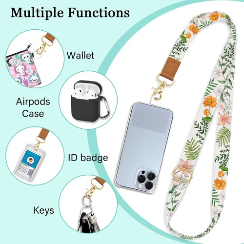 Miniatura 3 de Piefly Correa de muñeca cruzada para teléfono, cordones de flores para teléfono celular alrededor del cuello, correa floral ajustable para llaves