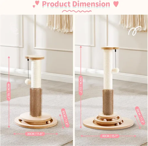 Miniatura 3 de Made4Pets Poste Rascador para Gatos, Poste Rascador de Sisal de 23" de Alto con Autoarreglador, Juguetes Interactivos de Pelota con Pista 4 en 1