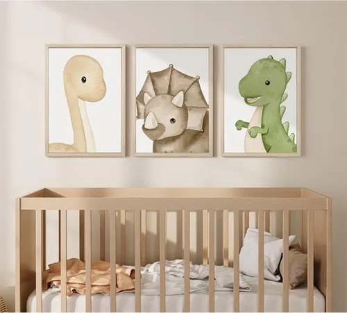 Miniatura 4 de Arte de pared de dinosaurio para habitación de niños, lienzo para decoración de pared de dinosaurio para niños, arte de pared de guardería