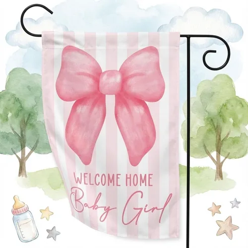 Miniatura 9 de Bandera de jardín de bienvenida a casa de doble cara para bebé, 12 x 18 pulgadas, pancarta rosa para decoración al aire libre, revelación de género