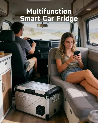 Miniatura 9 de BODEGA Refrigerador portátil de 12 V, refrigerador de acero inoxidable de 47 cuartos de galón con divisor extraíble para modos MAX/ECO de doble zona