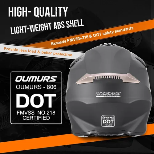 Miniatura 6 de OUMURS Casco de motocross para adultos con gafas, guantes y máscara ajustable, visera solar, casco para adultos, todoterreno, motocross, descenso
