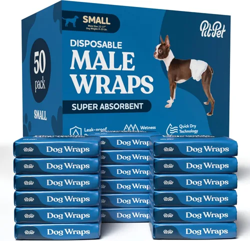 Pañales cómodos para perros machos, paquete de 50 envolturas desechables súper absorbentes para perros machos, tecnología FlashDry Gel con indicador
