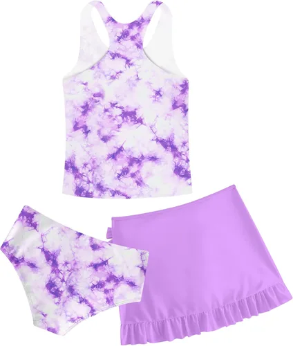Miniatura 56 de Traje de baño tankini de 3 piezas para niñas, lindo bikini con salida de baño con falda de playa de 5 a 16 años
