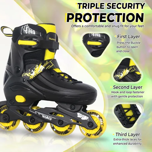 Miniatura 4 de MammyGol Patines en línea ajustables para niños, jóvenes y adultos, todas las ruedas se iluminan, patines de ruedas con cuchillas para interiores