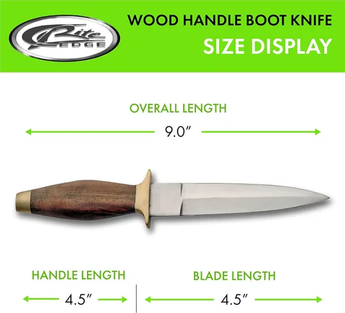 Miniatura 3 de SZCO Supplies - Cuchillo para botas con mango de madera de 9 pulgadas con hoja de acero inoxidable, protector de latón, pomo y funda de clip