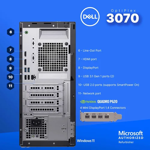 Miniatura 5 de Dell Procesador OptiPlex 3070 Tower Intel i5 de 9ª generación HC, 16 GB DDR4 RAM, SSD de 1 TB, GPU Quadro P620 de 2 GB, altavoces RGB, cámara web