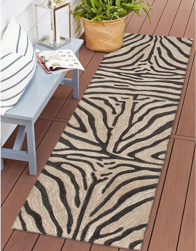 Miniatura 24 de Liora Manne Ravella - Alfombra duradera para interiores y exteriores, estabilizada a mano con rayos UV, tropical neutro, 5 pies x 7 pies 6 pulgadas