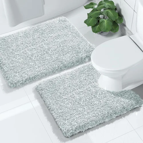 Miniatura 11 de Yimobra Juego de 2 alfombras de baño, alfombra de baño suave y absorbente y alfombra de inodoro en forma de U con respaldo antideslizante, lavable a