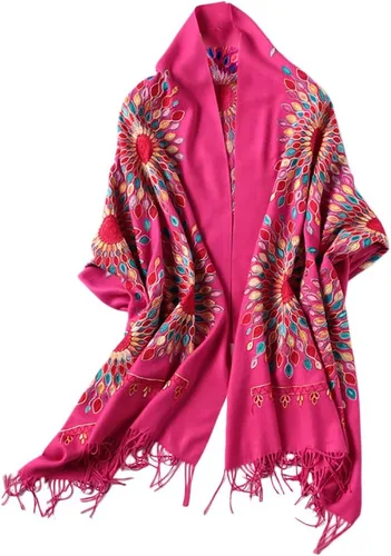 Miniatura 18 de Urban CoCo Chal Bordado con Borlas de Tamaño Grande para Mujer, Bufanda de Mujer