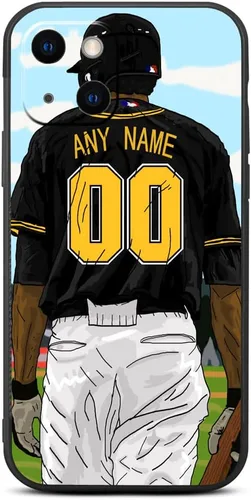Miniatura 24 de Funda negra con nombre y número personalizable de camiseta de béisbol para iPhone 14 13 12 11 Xs Max XR 8 7 6 Plus 11 Pro mini, silicona