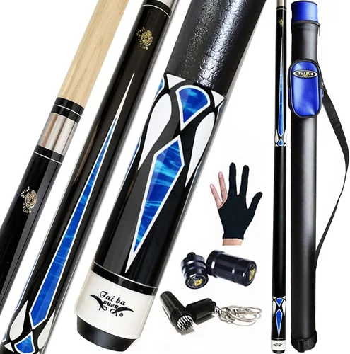 Tai ba cues Taco de billar profesional de 2 piezas + estuche rígido, punta de 0.512 in, 58 pulgadas, palo de billar profesional de madera dura de