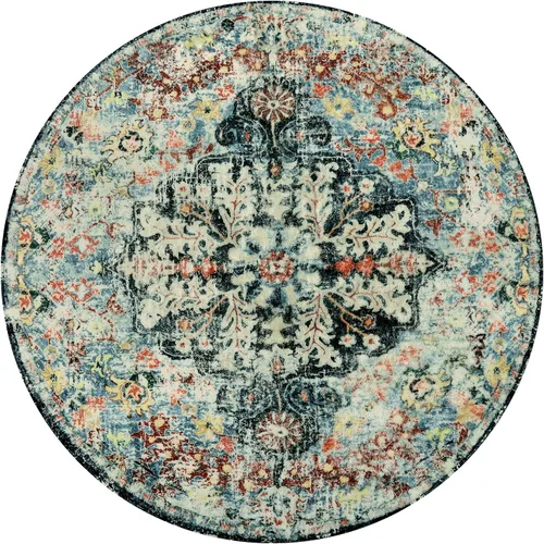 Miniatura 9 de Lahome Alfombra redonda de medallón floral bohemio, alfombra redonda de entrada de 4 pies, alfombra circular suave para baño, color verde azulado